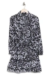 Ellen Tracy Long Sleeve Tie Waist Shirtdress In Black Damask