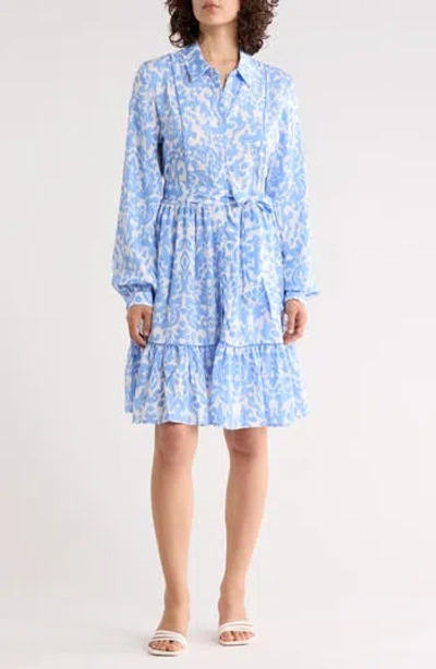 Ellen Tracy Long Sleeve Tie Waist Shirtdress In Blue