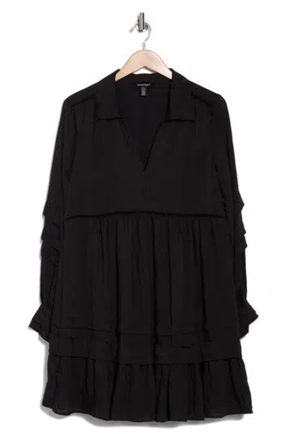 Ellen Tracy Long Sleeve Tiered Babydoll Dress In Black