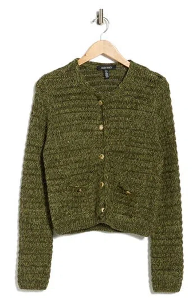 Ellen Tracy Marled Metallic Knit Cardigan In Green
