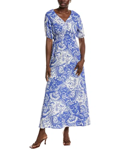 Ellen Tracy Short Sleeve Empire Waist Maxi Dress In Blue