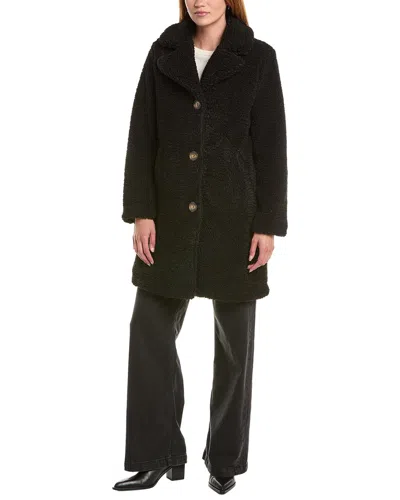 Ellen Tracy Mid-length Classic Teddy Coat In Black