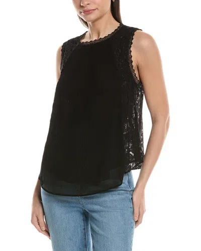 Ellen Tracy Mix Media Top In Black