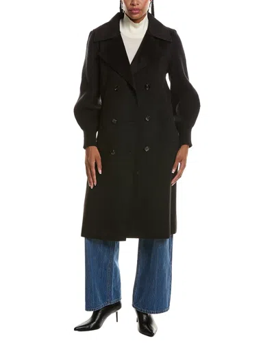 Ellen Tracy Mixed Media Double-face Coat In Black