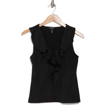 Ellen Tracy Mixed Media Ruffle Tank In Black
