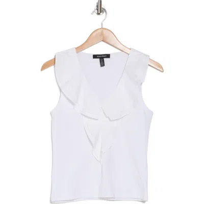 Ellen Tracy Mixed Media Ruffle Tank In White