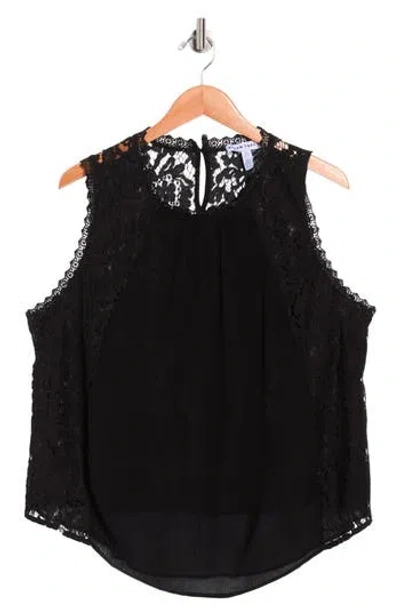 Ellen Tracy Mixed Media Sleeveless Top In Black