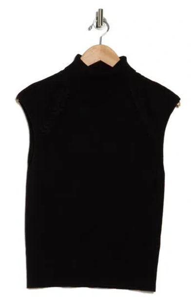 Ellen Tracy Mock Neck Sleeveless Sweater In Black