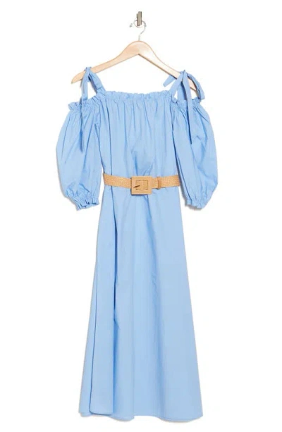 Ellen Tracy Off The Shoulder Long Sleeve Dress In French Blue