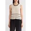 Ellen Tracy Open Stitch Scalloped Sweater Tank In Marshmallow/black