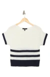 Ellen Tracy Dolman-sleeve Open-stitch Striped Sweater In Marshmallow/navy