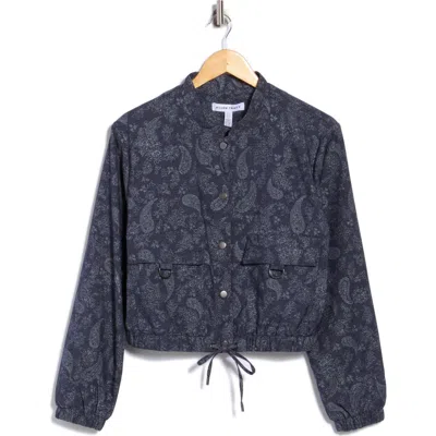 Ellen Tracy Paisley Printed Bomber Jacket In Denim Blue Paisley