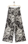 Ellen Tracy Palm Outline Smocked Crop Pants In Black