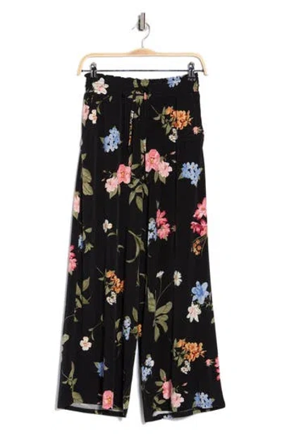 Ellen Tracy Palm Outline Smocked Crop Pants In Multi