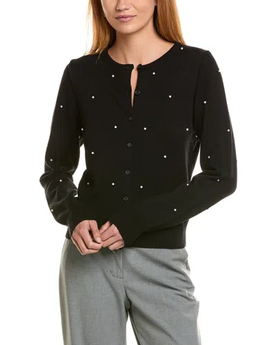 Ellen Tracy Pearl Detail Cardigan In Black