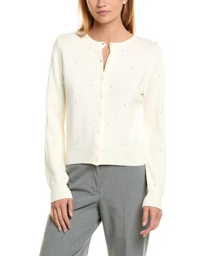 Ellen Tracy Pearl Detail Cardigan In White