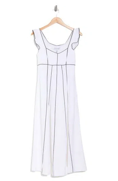 Ellen Tracy Piped Midi Dress In White