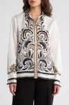 Ellen Tracy Placed Print Long Sleeve Button-up Shirt In White