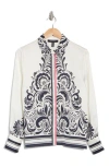 Ellen Tracy Placed Print Long Sleeve Button-up Shirt In Marshmallow Floral