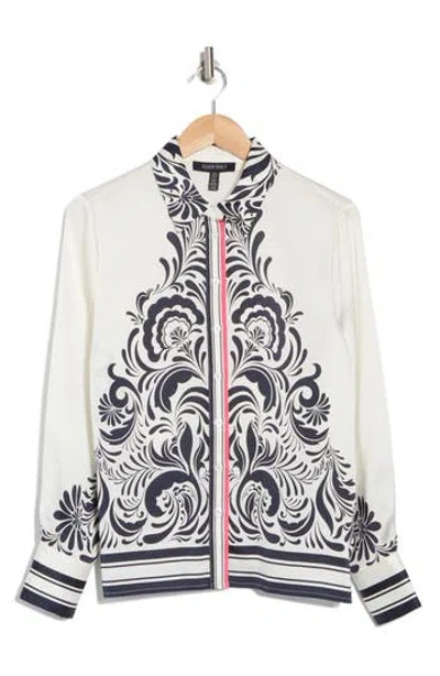 Ellen Tracy Placed Print Long Sleeve Button-up Shirt In Marshmallow Floral