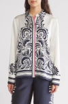 Ellen Tracy Placed Print Long Sleeve Button-up Shirt In Marshmallow/black Floral