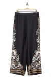 Ellen Tracy Placed Print Wide Leg Pull-on Pants In Black/marshmallow Floral