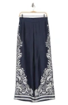 Ellen Tracy Placed Print Wide Leg Pull-on Pants In Navy Floral
