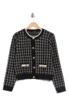Ellen Tracy Plaid Stitch Cardigan In Black