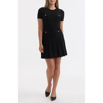 Ellen Tracy Pleated Sweater Dress In Black