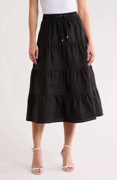 Ellen Tracy Pleated Tiered Cotton Pull-on Skirt In Black