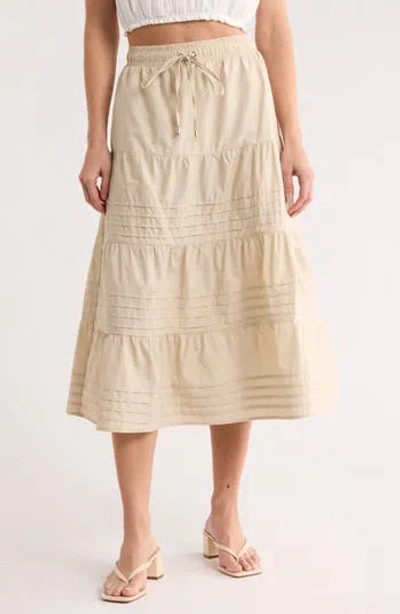 Ellen Tracy Pleated Tiered Cotton Pull-on Skirt In Neutral