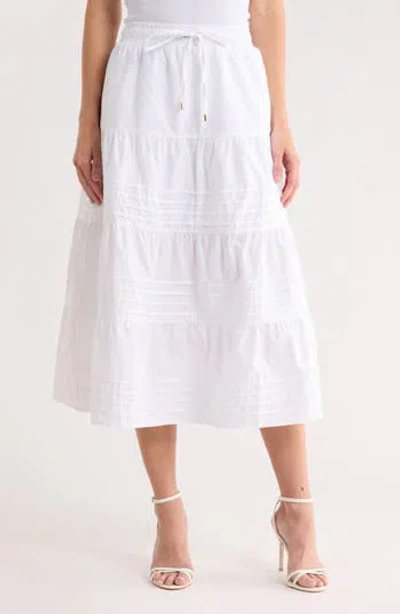 Ellen Tracy Pleated Tiered Cotton Pull-on Skirt In White