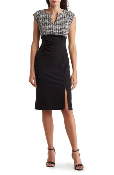 Ellen Tracy Pleated Waist Dress In Black/white