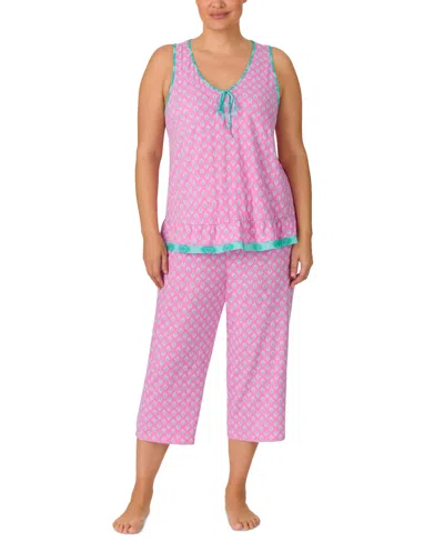 Ellen Tracy Plus Size 2-pc. Geo-print Cropped Pajamas Set In Pink Geo