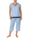 Ellen Tracy Plus Size 2-pc. Printed Cropped Pajamas Set In Blue Print