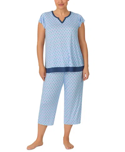 Ellen Tracy Plus Size 2-pc. Printed Cropped Pajamas Set In Blue Geo