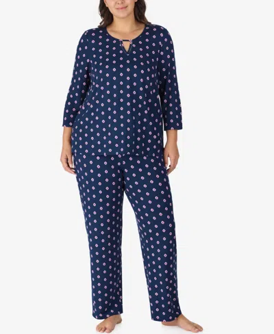 Ellen Tracy Plus Size 2-piece 3/4-sleeve Top And Pants Pajama Set In Blue
