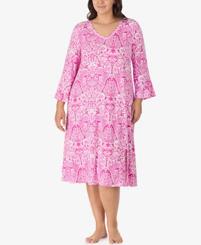Ellen Tracy Plus Size Below Elbow Midi Lounger In Pink