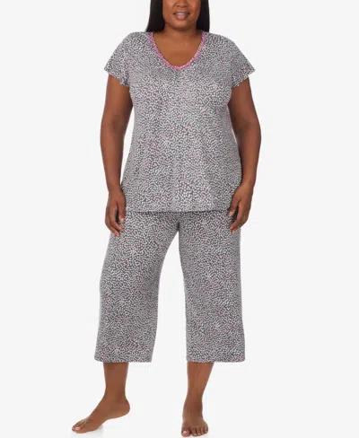 Ellen Tracy Plus Size Cap-sleeve Top And Cropped Pajama Pants, 2-piece Set In Gray