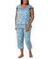 Ellen Tracy Plus Size Cropped Flutter-sleeve Pajama Set In Multi Paisley