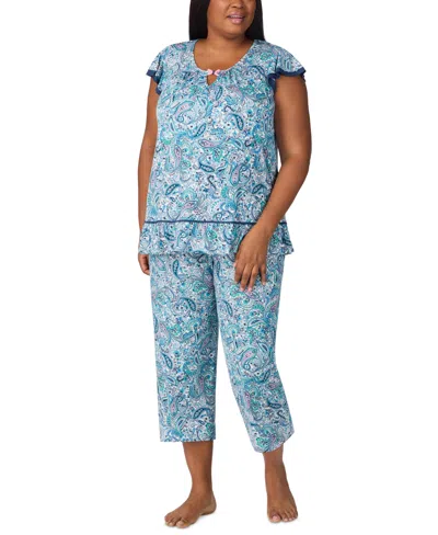 Ellen Tracy Plus Size Cropped Flutter-sleeve Pajama Set In Multi Paisley