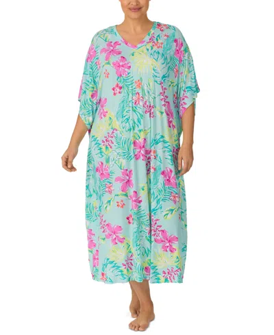 Ellen Tracy Plus Size Floral V-neck Caftan Nightgown In Tropical