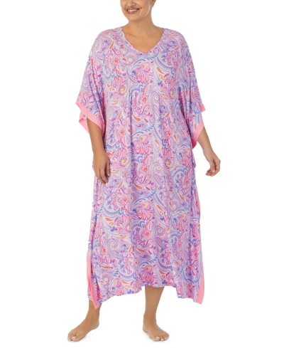 Ellen Tracy Plus Size Printed Caftan Nightgown In Multi Paisley