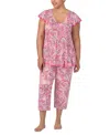 Ellen Tracy Plus Size Printed Cropped Pajama Set In Pink Multi