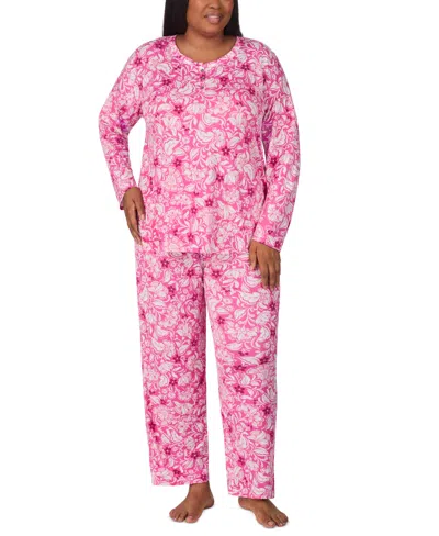 Ellen Tracy Plus Size Printed Long-sleeve Pajama Set In Berry Print