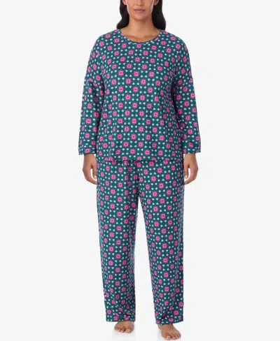 Ellen Tracy Plus Size Printed Round Neck Top And Pants Pajama Set In Blue