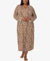 Ellen Tracy Plus Size Printed V-neck Long Gown With Socks In Brown