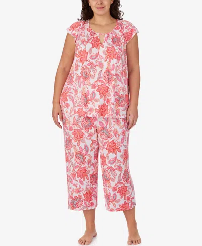 Ellen Tracy Plus Size Scoop Neck Top And Cropped Pajama Pants, 2-piece Set In Pink