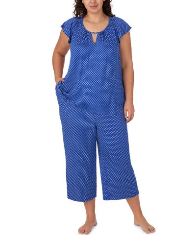 Ellen Tracy Plus Size Scoop Neck Top And Cropped Pajama Pants, 2-piece Set In Blue