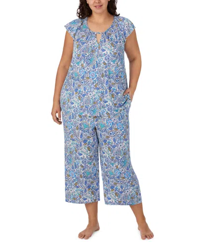 Ellen Tracy Plus Size Scoop Neck Top And Cropped Pajama Pants, 2-piece Set In Blue
